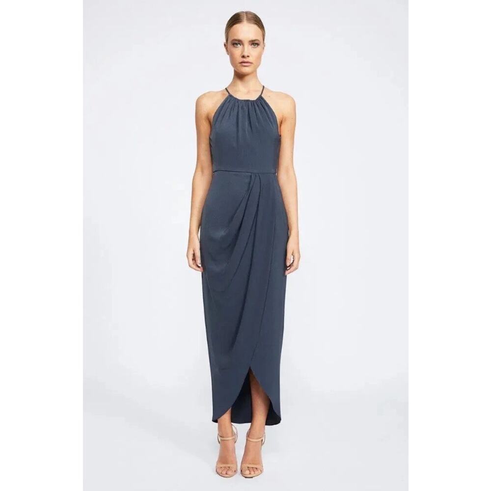 Shona Joy Core Maxi Dress Womens Size 8 Gray Sleeveless Tulip Formal Wedding